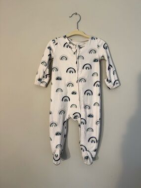 Caden Lane White Footed One-Piece with Navy & Gray Rainbows